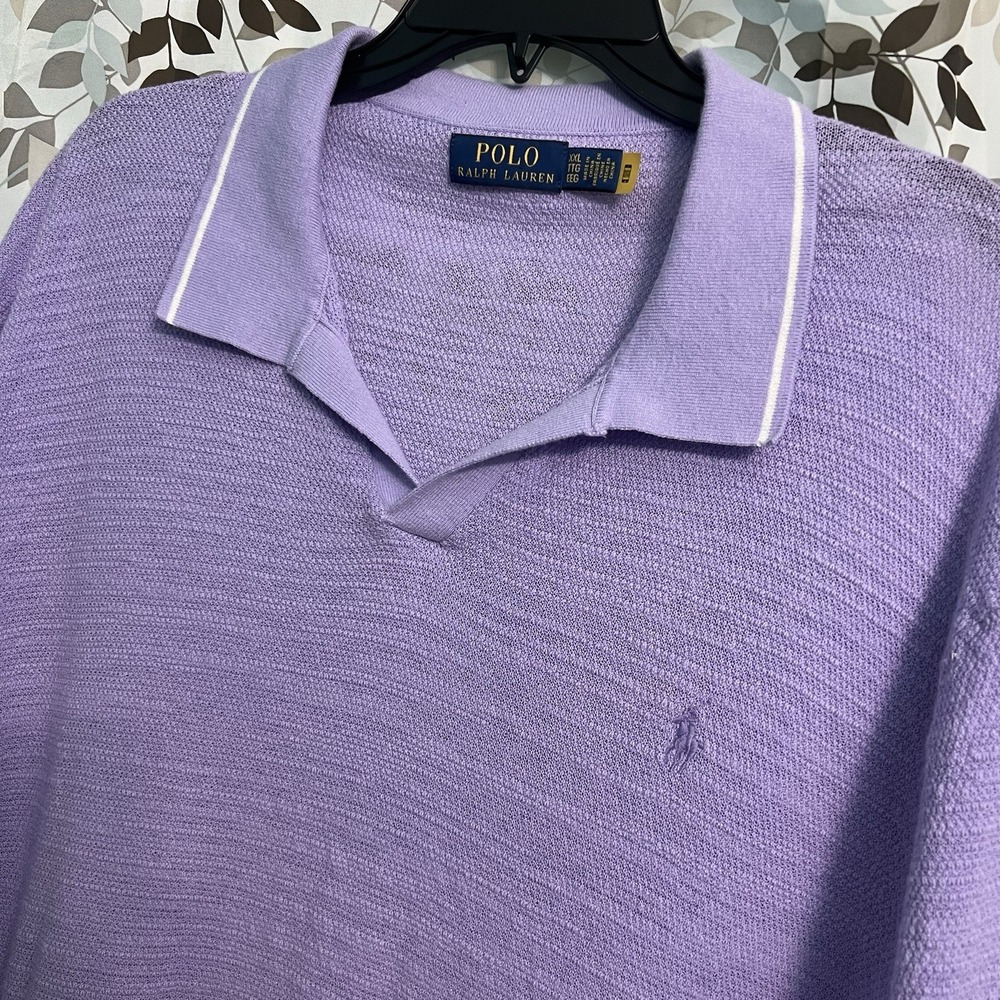 Polo Ralph Lauren Shirt Mens 2XL Lilac Textured Linen Blend Knit Old Money